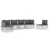 vidaXL Salon de jardin avec coussins 6 pcs blanc acier