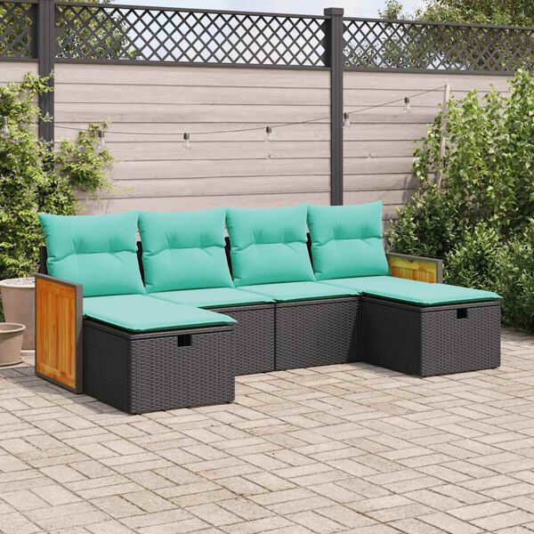 vidaXL Salon de jardin 6 pcs avec coussins noir r&eacute;sine tress&eacute;e