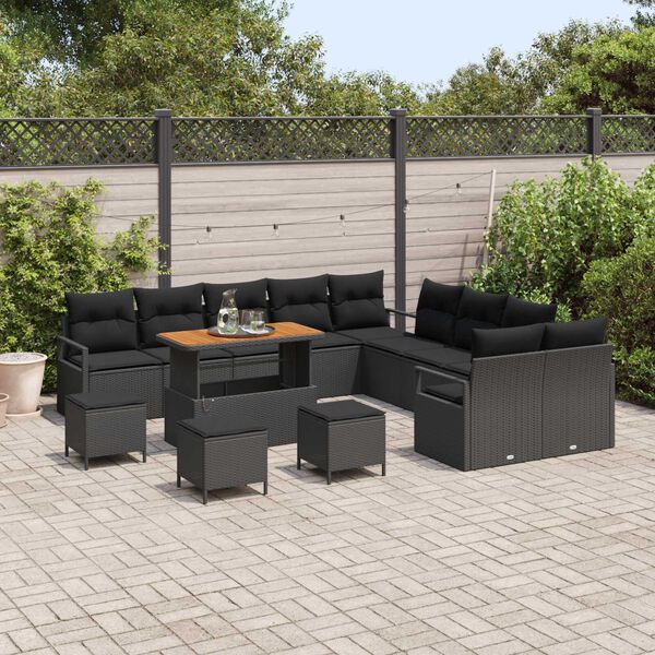 vidaXL Ensemble de canap&eacute; de jardin 14 pcs Noir Poly rotin