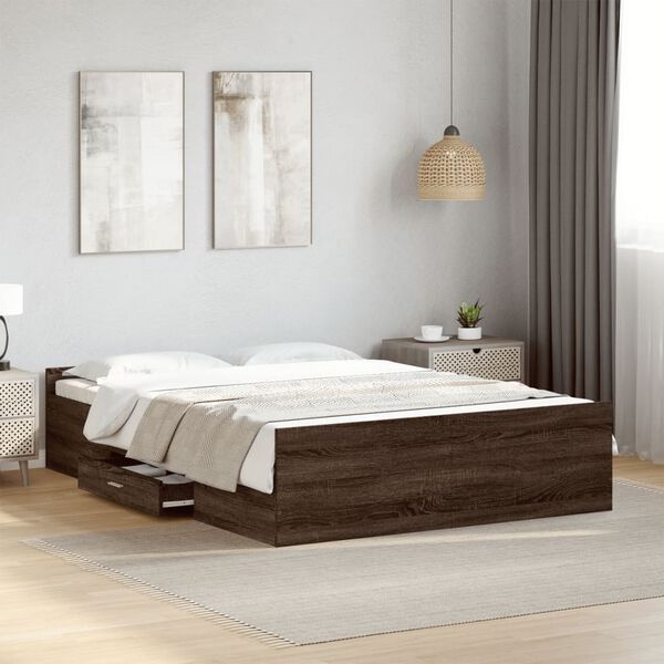 vidaXL Cadre de lit avec tiroirs sans matelas ch&ecirc;ne marron 120x190 cm