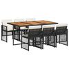 vidaXL Ensemble &agrave; manger de jardin coussins 7 pcs noir r&eacute;sine tress&eacute;e