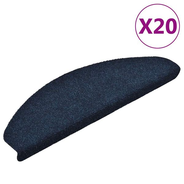 vidaXL Tapis d'escalier autocollants 20 pi&egrave;ces 65 x 21 x 4 cm Bleu marine Demi-rond Grand