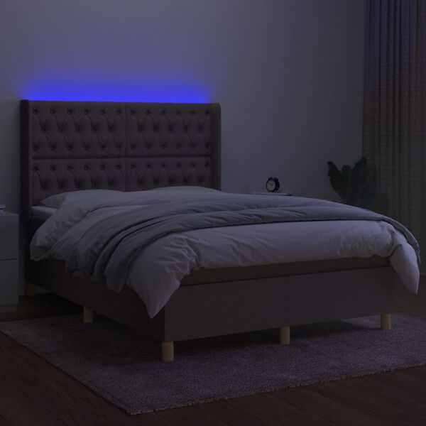 vidaXL Sommier &agrave; lattes de lit matelas et LED Taupe 140x200 cm Tissu