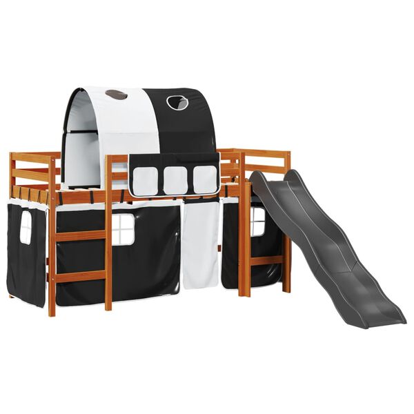 vidaXL Lit mezzanine enfants et tunnel blanc/noir 80x200cm pin massif