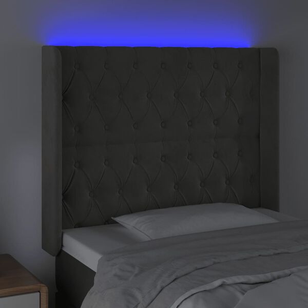 vidaXL T&ecirc;te de lit &agrave; LED Gris fonc&eacute; 93x16x118/128 cm Velours