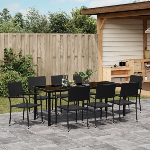 vidaXL Ensemble de salle &agrave; manger pour jardin 9 pcs Noir polyrotin