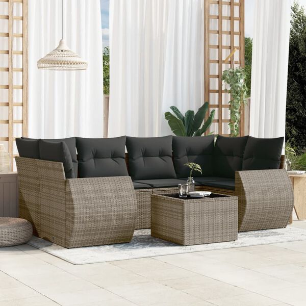 vidaXL Salon de jardin avec coussins 7 pcs gris r&eacute;sine tress&eacute;e
