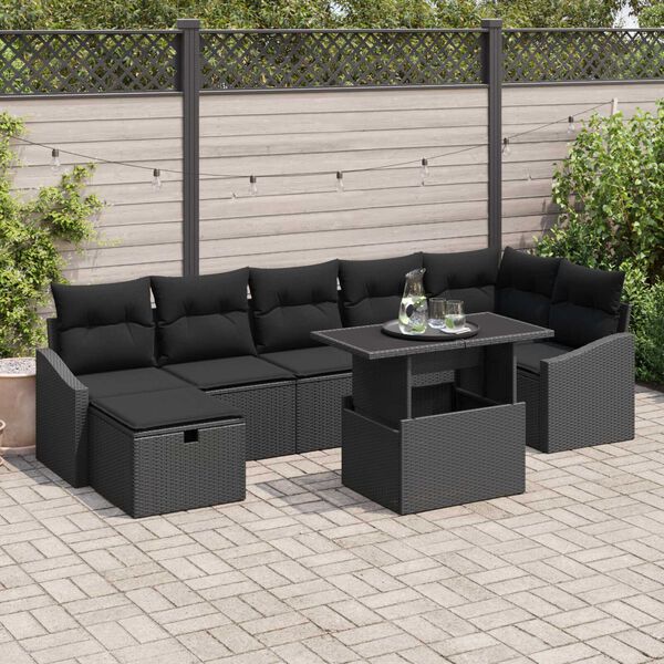 vidaXL Ensemble de canapé de jardin avec coussin 8 pcs Noir Poly rotin