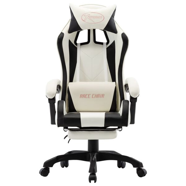 vidaXL Fauteuil de jeux vidéo et repose-pied Noir et blanc Similicuir