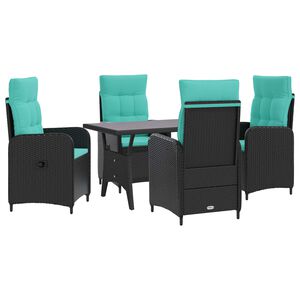 vidaXL Ensemble de repas ext&eacute;rieur 5 pc Noir et turquoise polyrotin