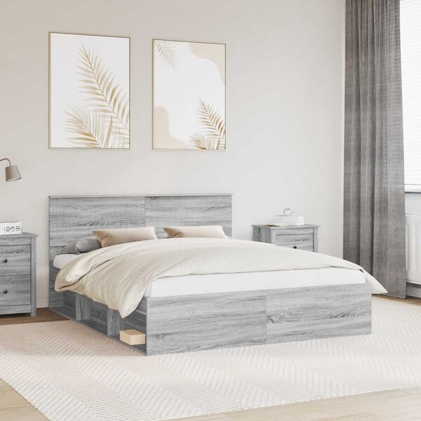 vidaXL Cadre de lit Gris Sonoma 160 x 200 cm Pin massif