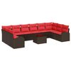 vidaXL Ensemble de canap&eacute; de jardin 11 pc Marron et rouge polyrotin