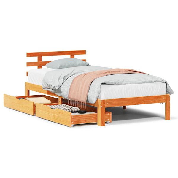 vidaXL Cadre de lit avec tiroirs sans matelas cire marron 90x190 cm