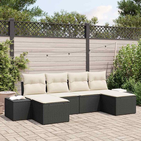 vidaXL Ensemble de canapé de jardin 4 pcs Noir et Crème polyrotin