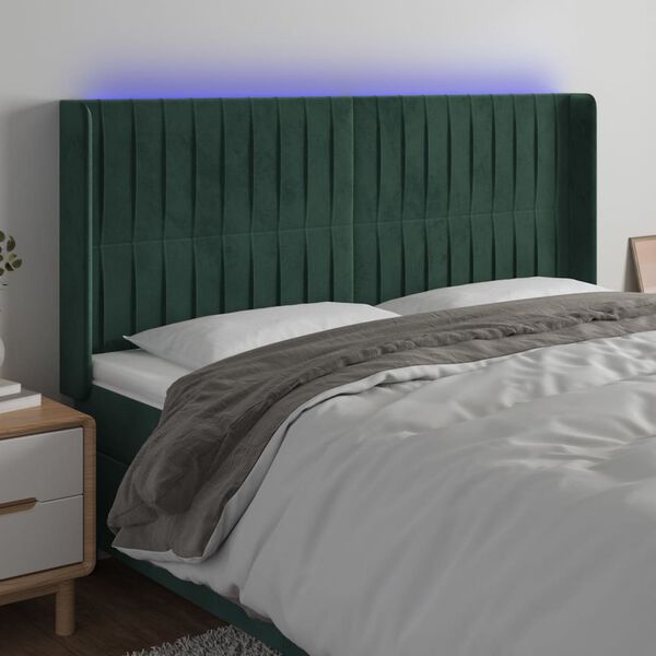 vidaXL T&ecirc;te de lit &agrave; LED Vert fonc&eacute; 203x16x118/128 cm Velours