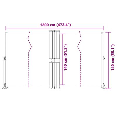 vidaXL Auvent latéral rétractable Crème 140x1200 cm