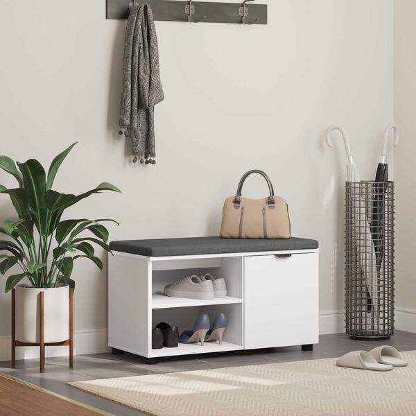 vidaXL Banc d'entr&eacute;e avec coussin Uni Blanc 80 x 38 x 46 cm