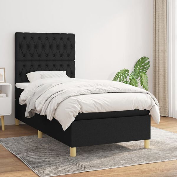 vidaXL Sommier &agrave; lattes de lit avec matelas Noir 90x190 cm Tissu