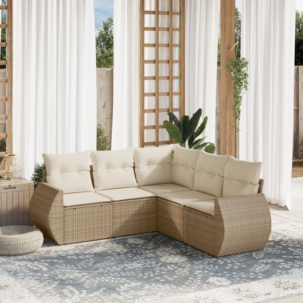 vidaXL Salon de jardin avec coussins 5 pcs beige r&eacute;sine tress&eacute;e