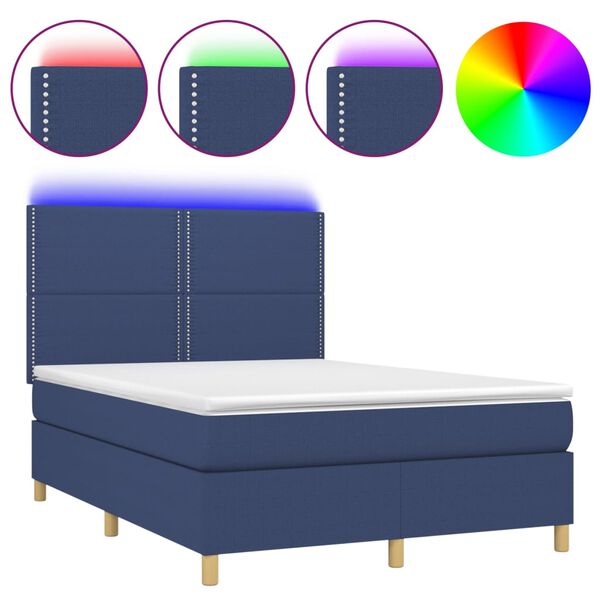 vidaXL Sommier &agrave; lattes de lit et matelas et LED Bleu 140x190 cm Tissu