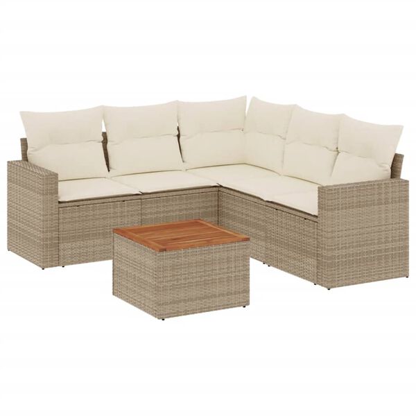 vidaXL Salon de jardin avec coussins 6 pcs beige r&eacute;sine tress&eacute;e
