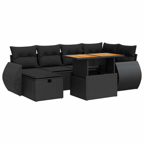 vidaXL Salon de jardin avec coussins 8 pcs noir r&eacute;sine tress&eacute;e acacia