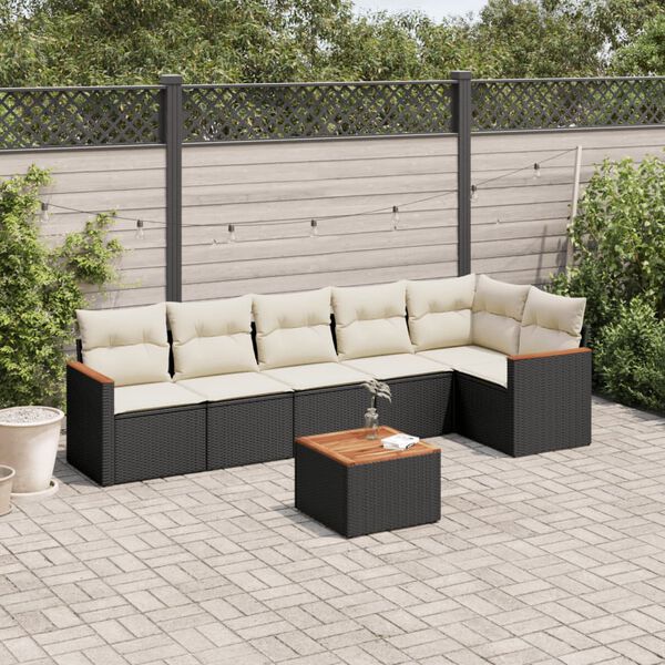 vidaXL Salon de jardin 7 pcs avec coussins noir r&eacute;sine tress&eacute;e