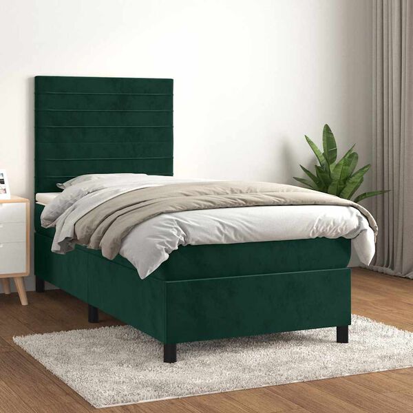 vidaXL Sommier &agrave; lattes de lit avec matelas Vert fonc&eacute; 90x190 cm