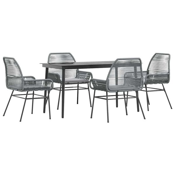 vidaXL Ensemble &agrave; manger jardin coussins 5 pcs gris poly rotin verre