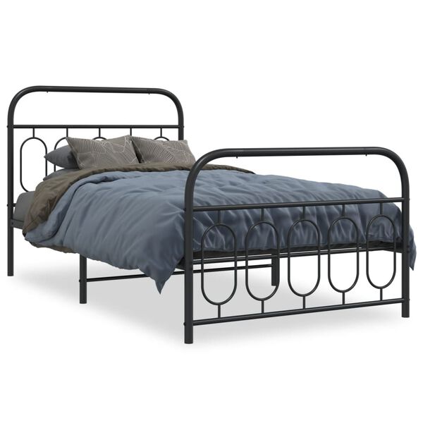 vidaXL Cadre de lit m&eacute;tal sans matelas avec pied de lit noir 100x190cm