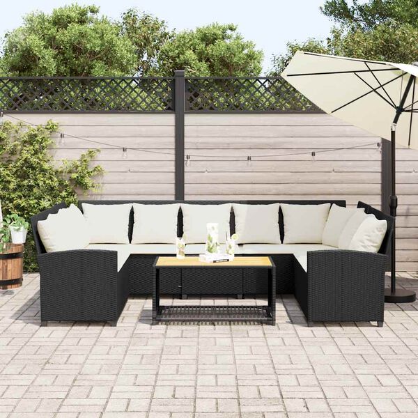 vidaXL Canap&eacute; de jardin avec coussins Noir R&eacute;sine tress&eacute;e