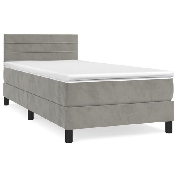 vidaXL Sommier &agrave; lattes de lit et matelas Gris clair 90x200 cm Velours