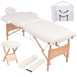 vidaXL Table de massage pliable et tabouret 10 cm d'&eacute;paisseur Blanc