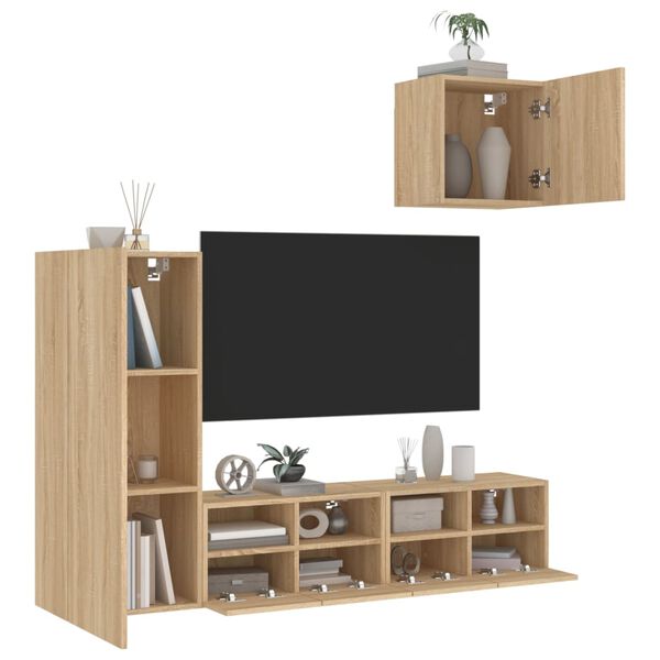 vidaXL Unit&eacute;s murales TV 4 pcs ch&ecirc;ne sonoma bois d'ing&eacute;nierie