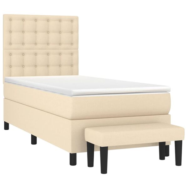 vidaXL Sommier &agrave; lattes de lit et matelas Cr&egrave;me 90x190 cm Tissu