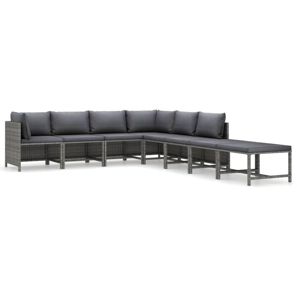 vidaXL Salon de jardin 8 pcs avec coussins R&eacute;sine tress&eacute;e Gris