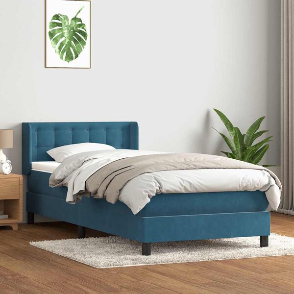 vidaXL Sommier &agrave; lattes de lit et matelas bleu fonc&eacute; 100x220cm velours