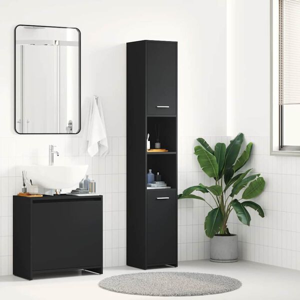 vidaXL Armoire de salle de bain Noir 30x30x183,5 cm Bois d'ing&eacute;nierie