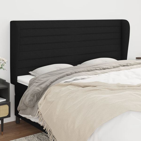 vidaXL T&ecirc;te de lit avec oreilles Noir 203x23x118/128 cm Tissu
