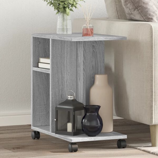 vidaXL Table d'appoint avec roues sonoma gris bois d'ing&eacute;nierie
