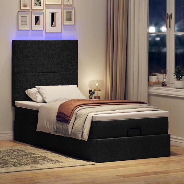 vidaXL Lit ottoman avec matelas et LED noir 80x200cm tissu