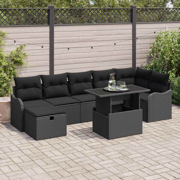 vidaXL Ensemble de canap&eacute; de jardin avec coussin 8 pcs Noir Poly rotin