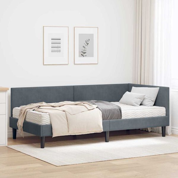 vidaXL Cadre de lit d'angle avec matelas Autre 2 pcs Gris Velours