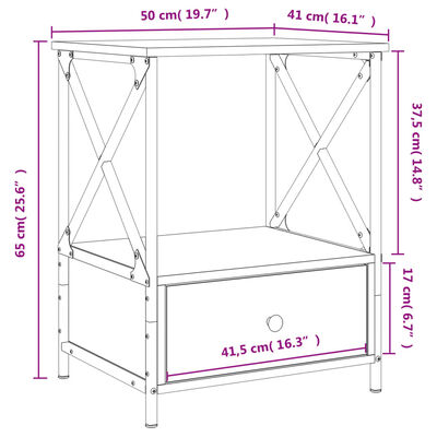 vidaXL Table de chevet sonoma gris 50x41x65 cm bois d'ingénierie