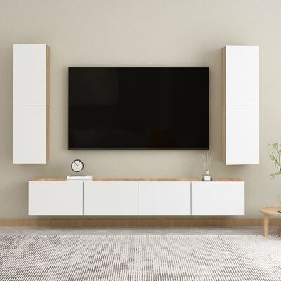 vidaXL Meuble TV Blanc et chêne sonoma 30,5x30x110cm Bois d’ingénierie
