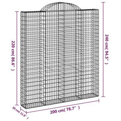 vidaXL Paniers à gabions arqués 4 pcs 200x30x220/240 cm fer galvanisé