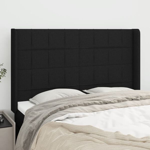 vidaXL T&ecirc;te de lit avec oreilles Noir 147x16x118/128 cm Tissu