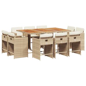 vidaXL Ensemble &agrave; manger de jardin et coussins 11 pcs beige poly rotin