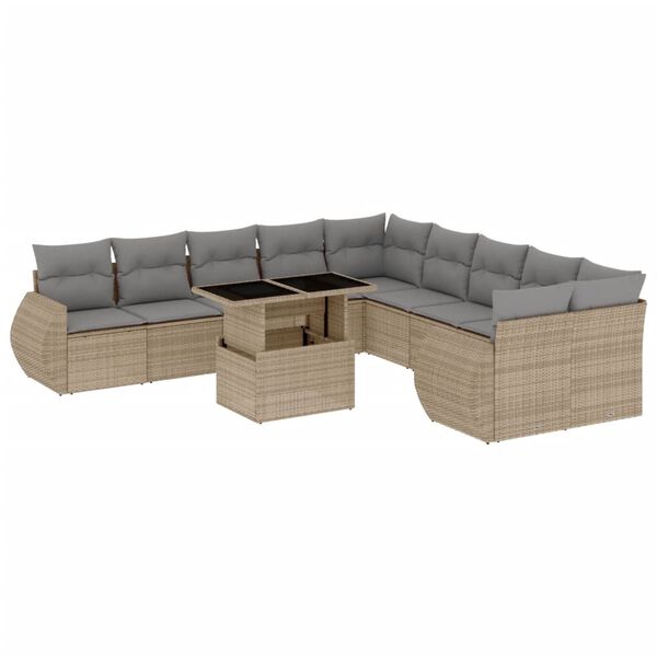 vidaXL Salon de jardin 11 pcs avec coussins beige r&eacute;sine tress&eacute;e