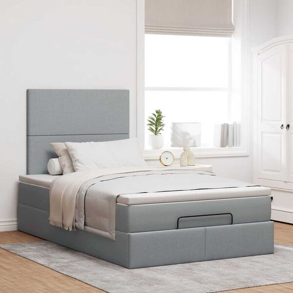 vidaXL Cadre de lit ottoman avec matelas gris clair 120x190 cm tissu